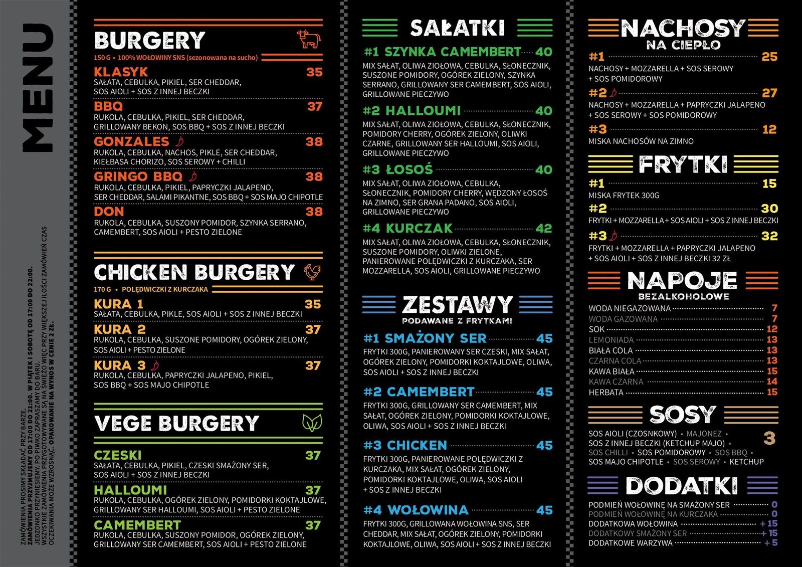 Menu burgery sałatki nachosy Z Innej Beczki