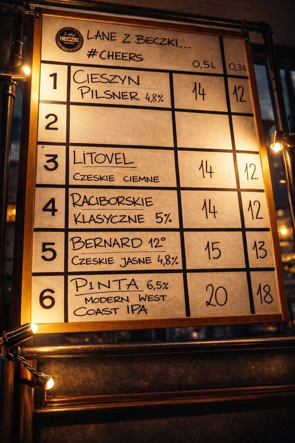 Menu piwa lane Z Innej Beczki